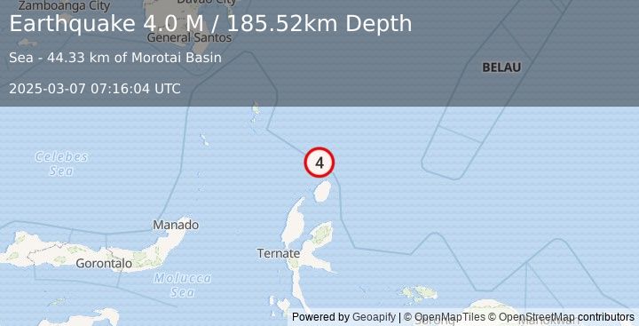 Earthquake North of Halmahera, Indonesia (4.0 M) (2025-03-07 07:16:04 UTC)