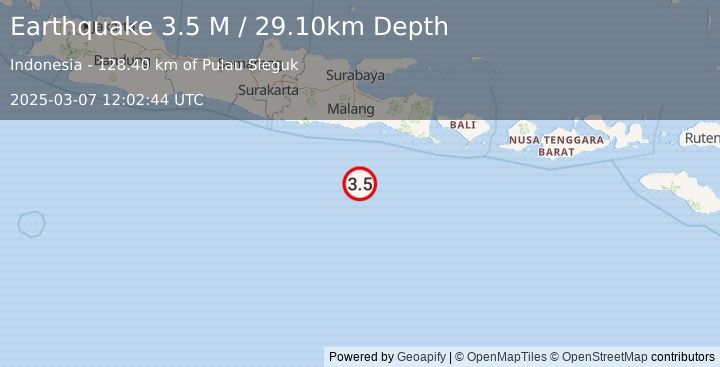 Earthquake South of Java, Indonesia (3.5 M) (2025-03-07 12:02:44 UTC)