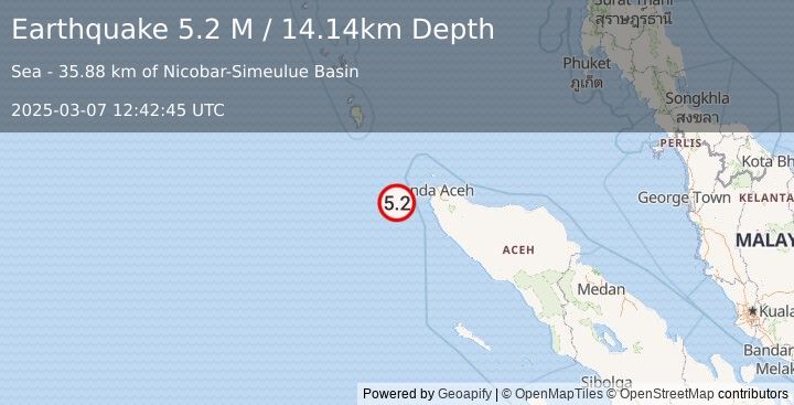 Earthquake Northern Sumatra, Indonesia (5.1 M) (2025-03-07 12:42:47 UTC)