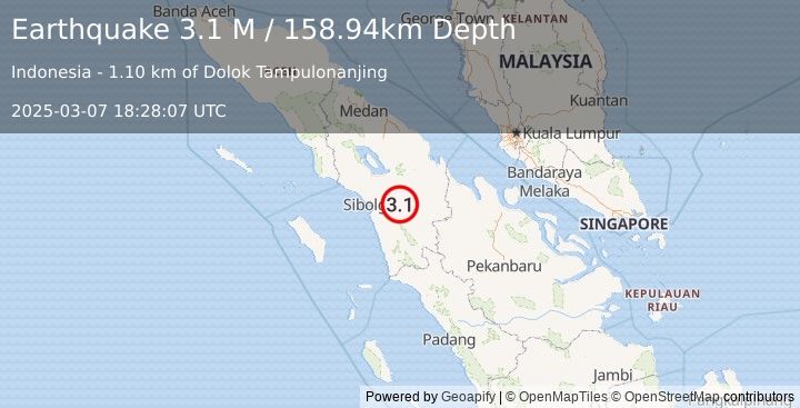 Earthquake Northern Sumatra, Indonesia (3.1 M) (2025-03-07 18:28:08 UTC)