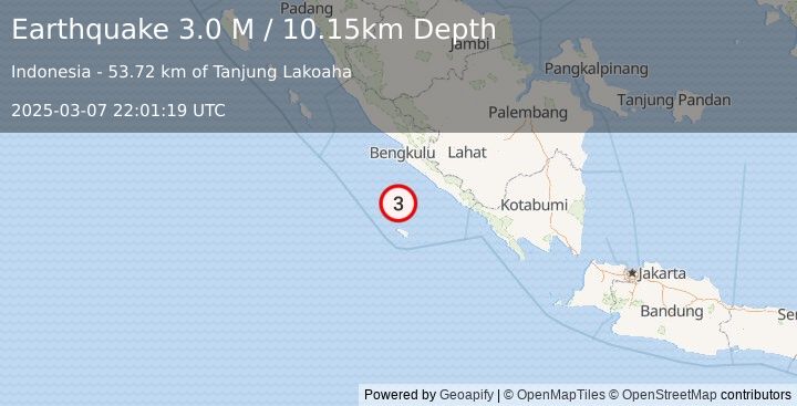 Earthquake Southern Sumatra, Indonesia (3.0 M) (2025-03-07 22:01:19 UTC)