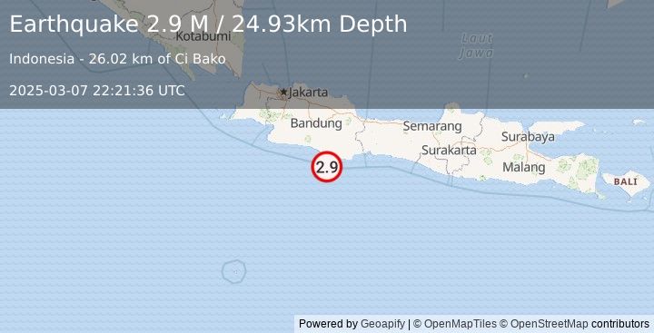 Earthquake Java, Indonesia (2.9 M) (2025-03-07 22:21:36 UTC)