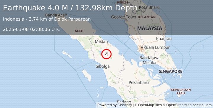 Earthquake Northern Sumatra, Indonesia (4.0 M) (2025-03-08 02:08:06 UTC)