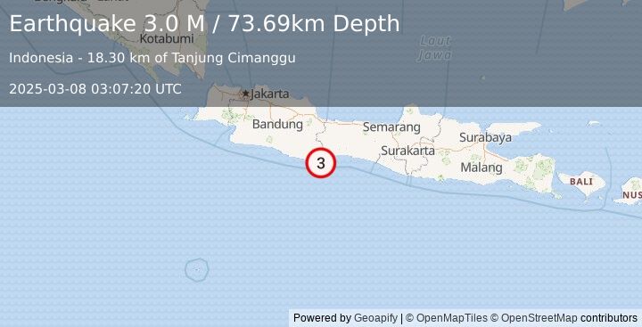 Earthquake Java, Indonesia (3.0 M) (2025-03-08 03:07:20 UTC)