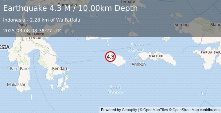 Earthquake Buru, Indonesia (4.3 M) (2025-03-08 08:38:27 UTC)