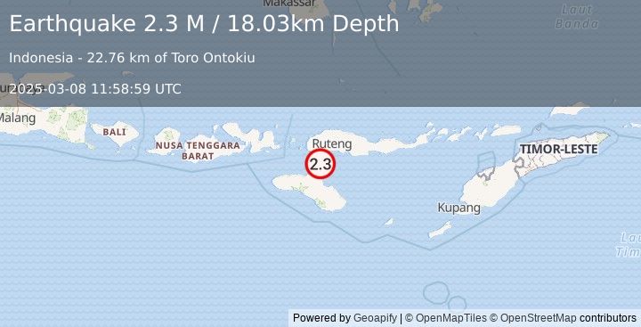 Earthquake Sumba Region, Indonesia (2.3 M) (2025-03-08 11:58:59 UTC)