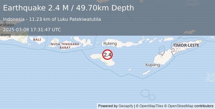 Earthquake Sumba Region, Indonesia (2.4 M) (2025-03-08 17:31:47 UTC)