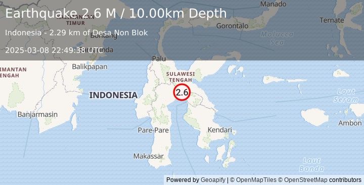 Earthquake Sulawesi, Indonesia (2.6 M) (2025-03-08 22:49:38 UTC)