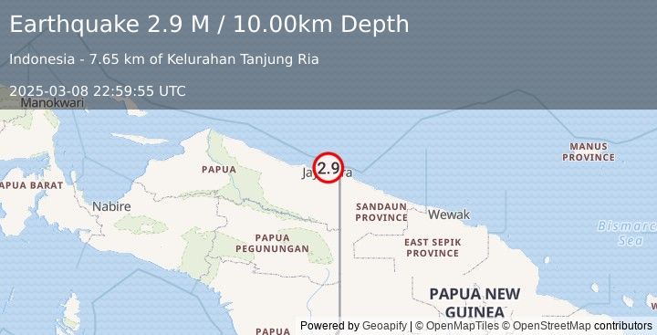 Earthquake Near North Coast of West Papua (2.9 M) (2025-03-08 22:59:55 UTC)