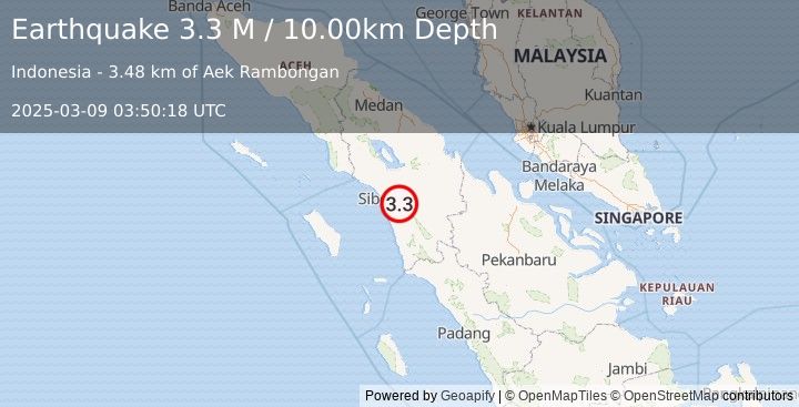 Earthquake Northern Sumatra, Indonesia (3.3 M) (2025-03-09 03:50:18 UTC)