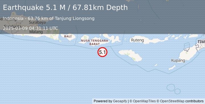 Earthquake Sumbawa Region, Indonesia (5.1 M) (2025-03-09 04:31:11 UTC)