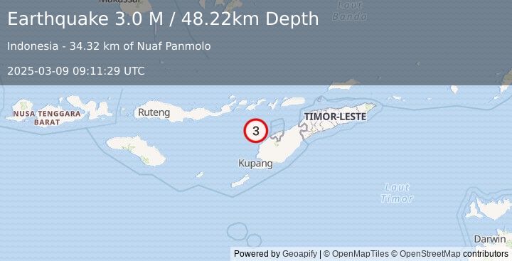 Earthquake Timor Region (3.0 M) (2025-03-09 09:11:29 UTC)