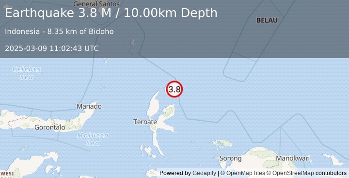 Earthquake Halmahera, Indonesia (3.8 M) (2025-03-09 11:02:43 UTC)