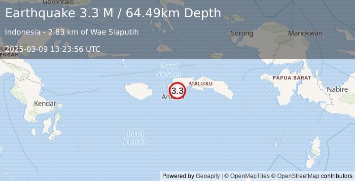 Earthquake Seram, Indonesia (3.3 M) (2025-03-09 13:23:56 UTC)