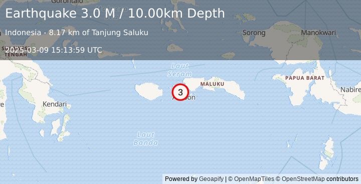 Earthquake Seram, Indonesia (3.0 M) (2025-03-09 15:13:59 UTC)