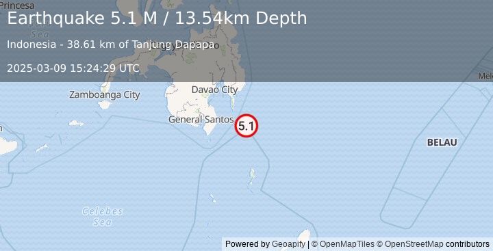 Earthquake Mindanao, Philippines (5.1 M) (2025-03-09 15:24:29 UTC)