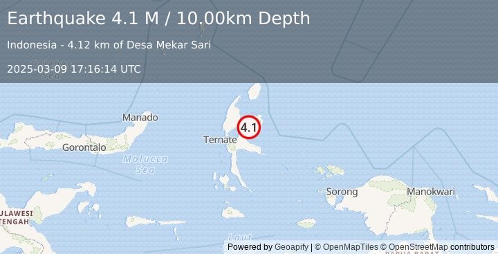 Earthquake Halmahera, Indonesia (4.1 M) (2025-03-09 17:16:14 UTC)