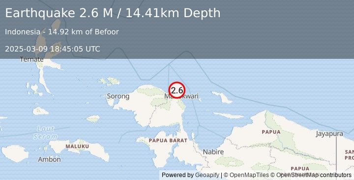 Earthquake West Papua Region, Indonesia (2.6 M) (2025-03-09 18:45:05 UTC)