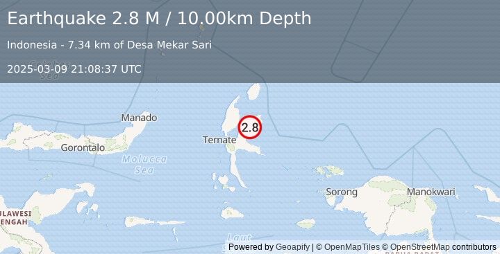 Earthquake Halmahera, Indonesia (2.8 M) (2025-03-09 21:08:37 UTC)