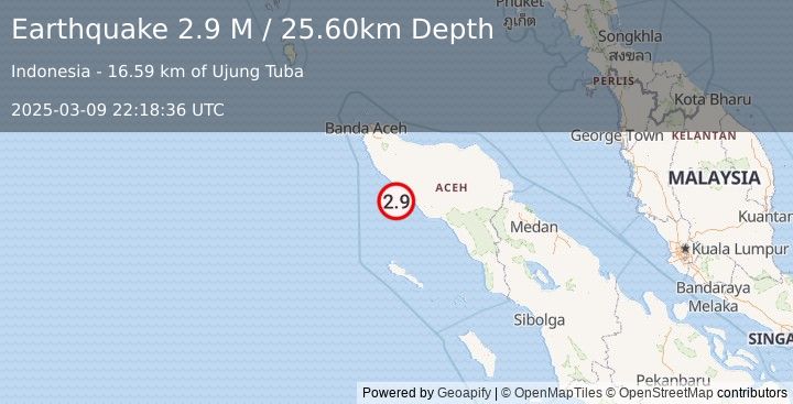 Earthquake Northern Sumatra, Indonesia (2.9 M) (2025-03-09 22:18:36 UTC)