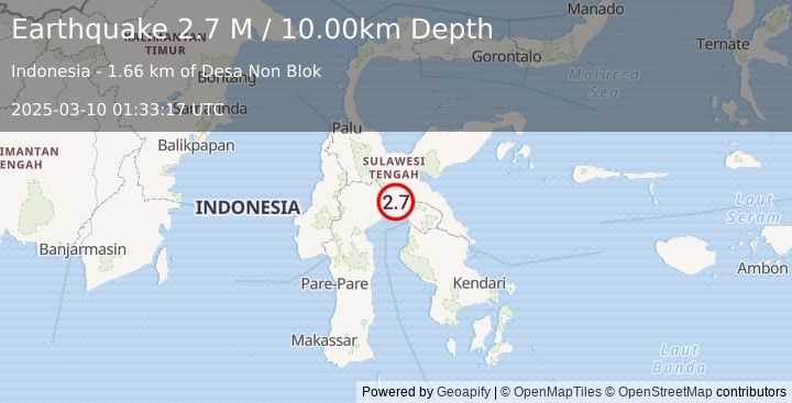 Earthquake Sulawesi, Indonesia (2.9 M) (2025-03-10 01:33:18 UTC)