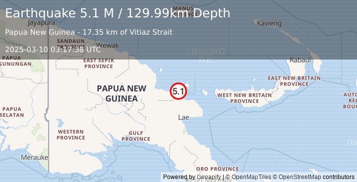 Earthquake Papua New Guinea Region (5.1 M) (2025-03-10 03:17:38 UTC)