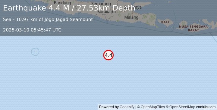 Earthquake South of Java, Indonesia (4.4 M) (2025-03-10 05:45:45 UTC)