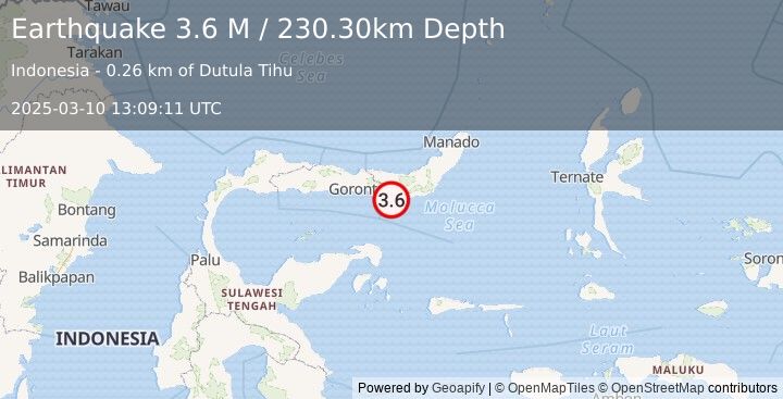 Earthquake Minahassa Peninsula, Sulawesi (3.6 M) (2025-03-10 13:09:11 UTC)