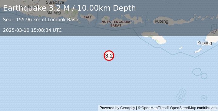 Earthquake South of Sumbawa, Indonesia (3.2 M) (2025-03-10 15:08:34 UTC)