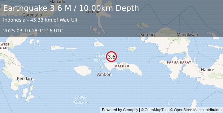 Earthquake Ceram Sea (3.6 M) (2025-03-10 18:12:16 UTC)