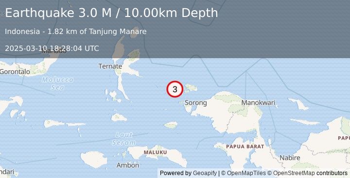 Earthquake West Papua Region, Indonesia (3.0 M) (2025-03-10 18:28:04 UTC)