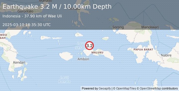 Earthquake Ceram Sea (3.2 M) (2025-03-10 18:35:30 UTC)