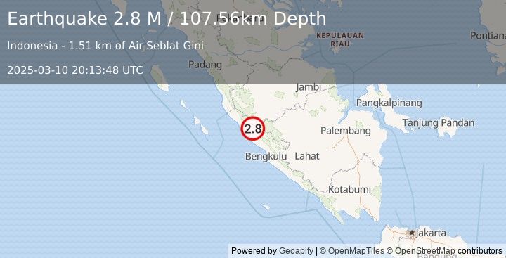 Earthquake Southern Sumatra, Indonesia (2.8 M) (2025-03-10 20:13:48 UTC)