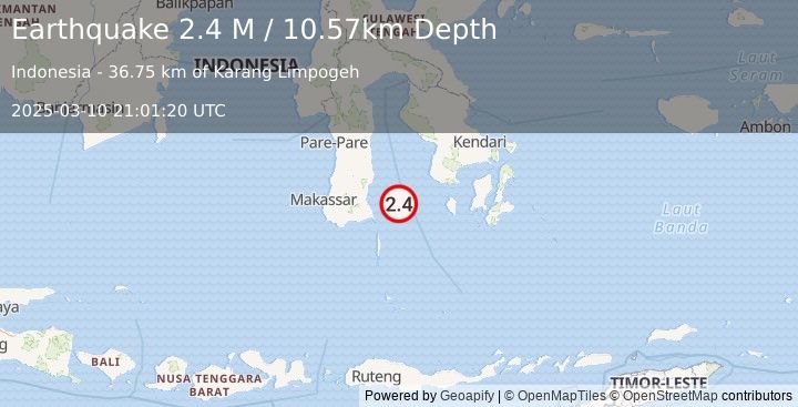 Earthquake Sulawesi, Indonesia (2.4 M) (2025-03-10 21:01:20 UTC)