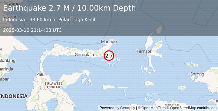 Earthquake Minahassa Peninsula, Sulawesi (2.7 M) (2025-03-10 21:14:08 UTC)