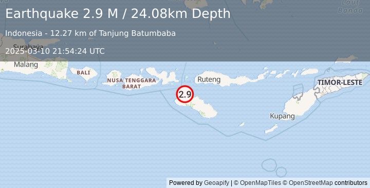 Earthquake Sumba Region, Indonesia (2.9 M) (2025-03-10 21:54:24 UTC)