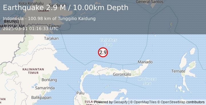 Earthquake Celebes Sea (2.9 M) (2025-03-11 01:16:33 UTC)