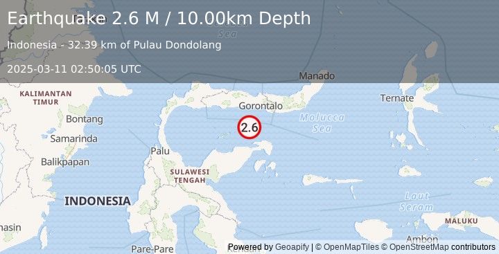 Earthquake Minahassa Peninsula, Sulawesi (2.6 M) (2025-03-11 02:50:05 UTC)