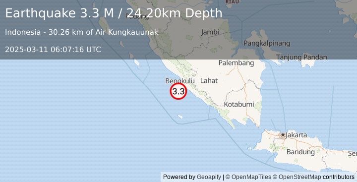 Earthquake Southern Sumatra, Indonesia (3.3 M) (2025-03-11 06:07:16 UTC)