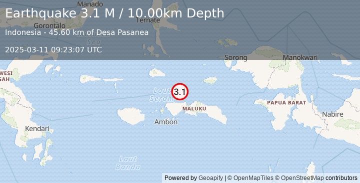 Earthquake Ceram Sea (3.1 M) (2025-03-11 09:23:07 UTC)