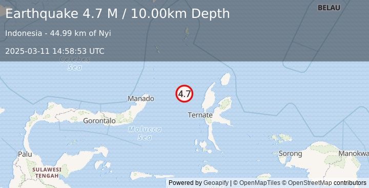 Earthquake Northern Molucca Sea (4.7 M) (2025-03-11 14:58:51 UTC)