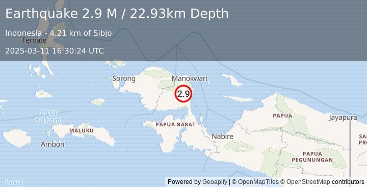 Earthquake West Papua Region, Indonesia (2.9 M) (2025-03-11 16:30:24 UTC)