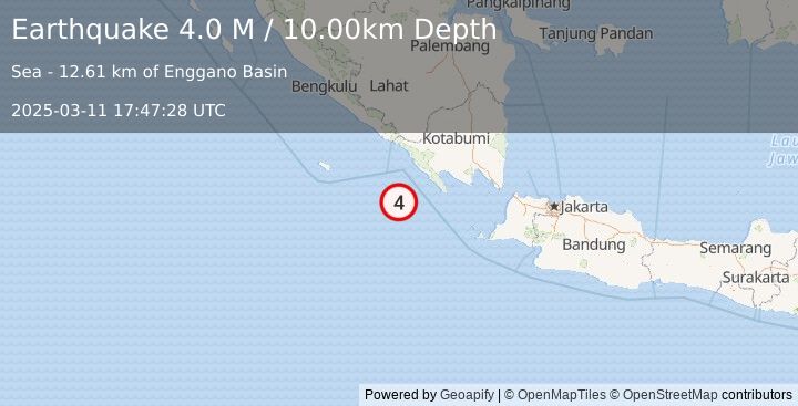 Earthquake Southwest of Sumatra, Indonesia (4.0 M) (2025-03-11 17:47:28 UTC)