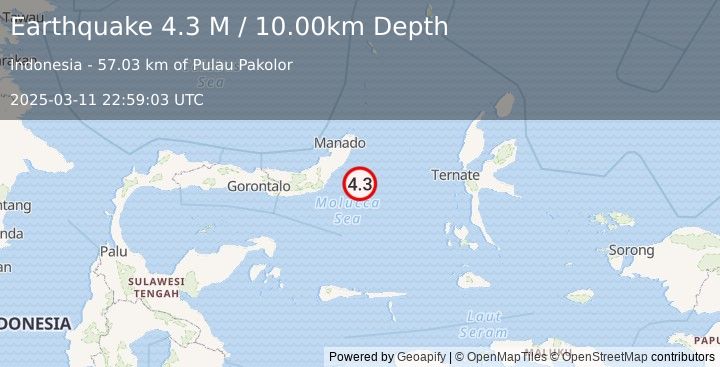 Earthquake Northern Molucca Sea (4.3 M) (2025-03-11 22:59:03 UTC)