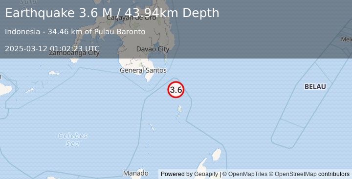 Earthquake Mindanao, Philippines (3.6 M) (2025-03-12 01:02:23 UTC)