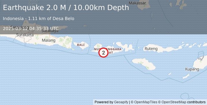 Earthquake Sumbawa Region, Indonesia (2.0 M) (2025-03-12 04:35:33 UTC)