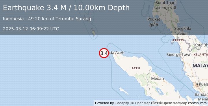 Earthquake Northern Sumatra, Indonesia (3.4 M) (2025-03-12 06:09:22 UTC)