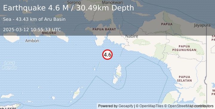 Earthquake West Papua Region, Indonesia (4.8 M) (2025-03-12 10:55:34 UTC)