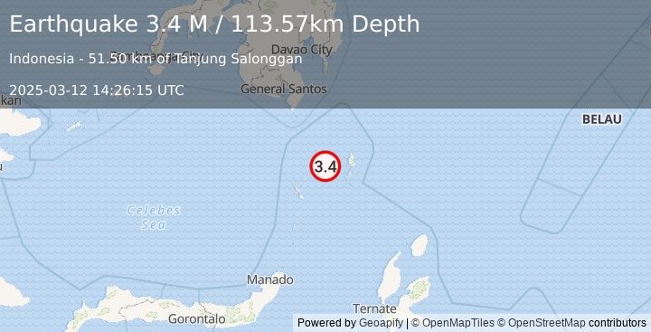 Earthquake Talaud Islands, Indonesia (3.4 M) (2025-03-12 14:26:15 UTC)