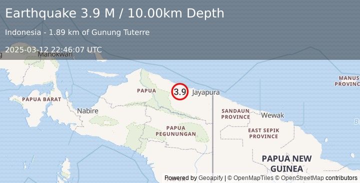 Earthquake Near North Coast of West Papua (3.9 M) (2025-03-12 22:46:07 UTC)